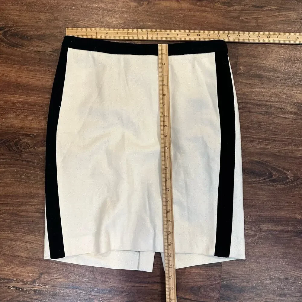 J. Crew Pencil Skirt Ivory Wool Black Velvet 6 S Small